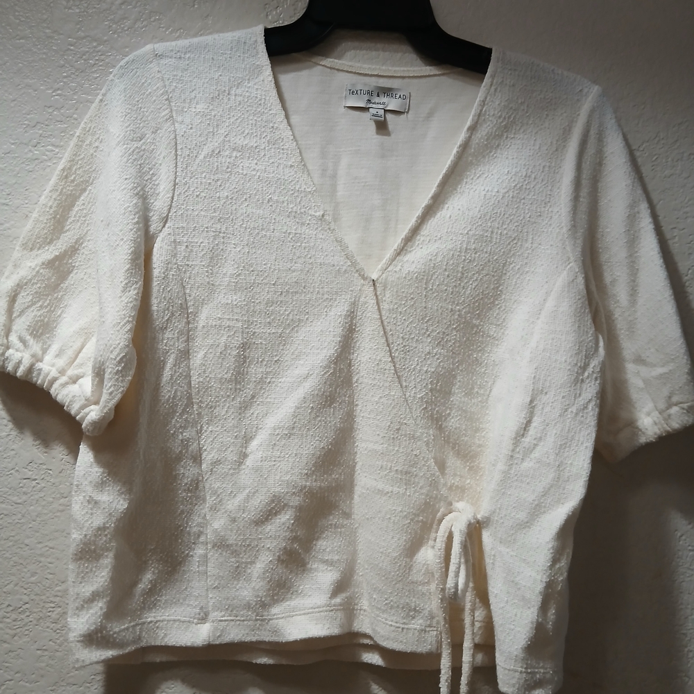 Textured White Wrap Blouse